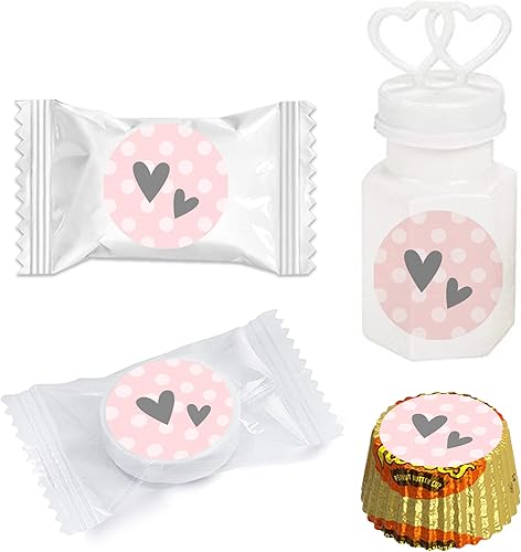 Miniatura 4 de Andaz Press Colección de bautismo rosa y gris, trío de calcomanías de gota de chocolate, paquete de 216, se adapta a recuerdos de fiesta de besos