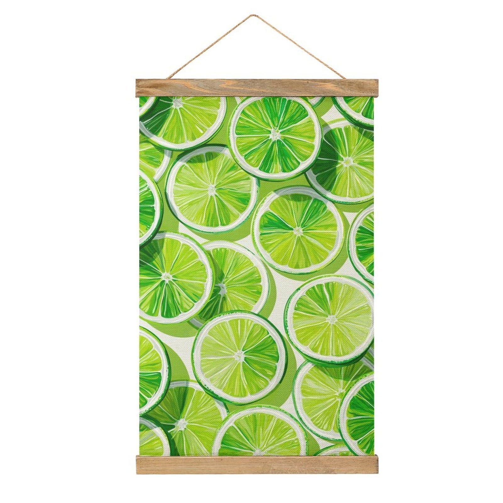 Jubonexis Bright Green Lime Slices Pattern Canvas Painting Wood Frames Poster Hanger Hanging Picture Kit Wall Art