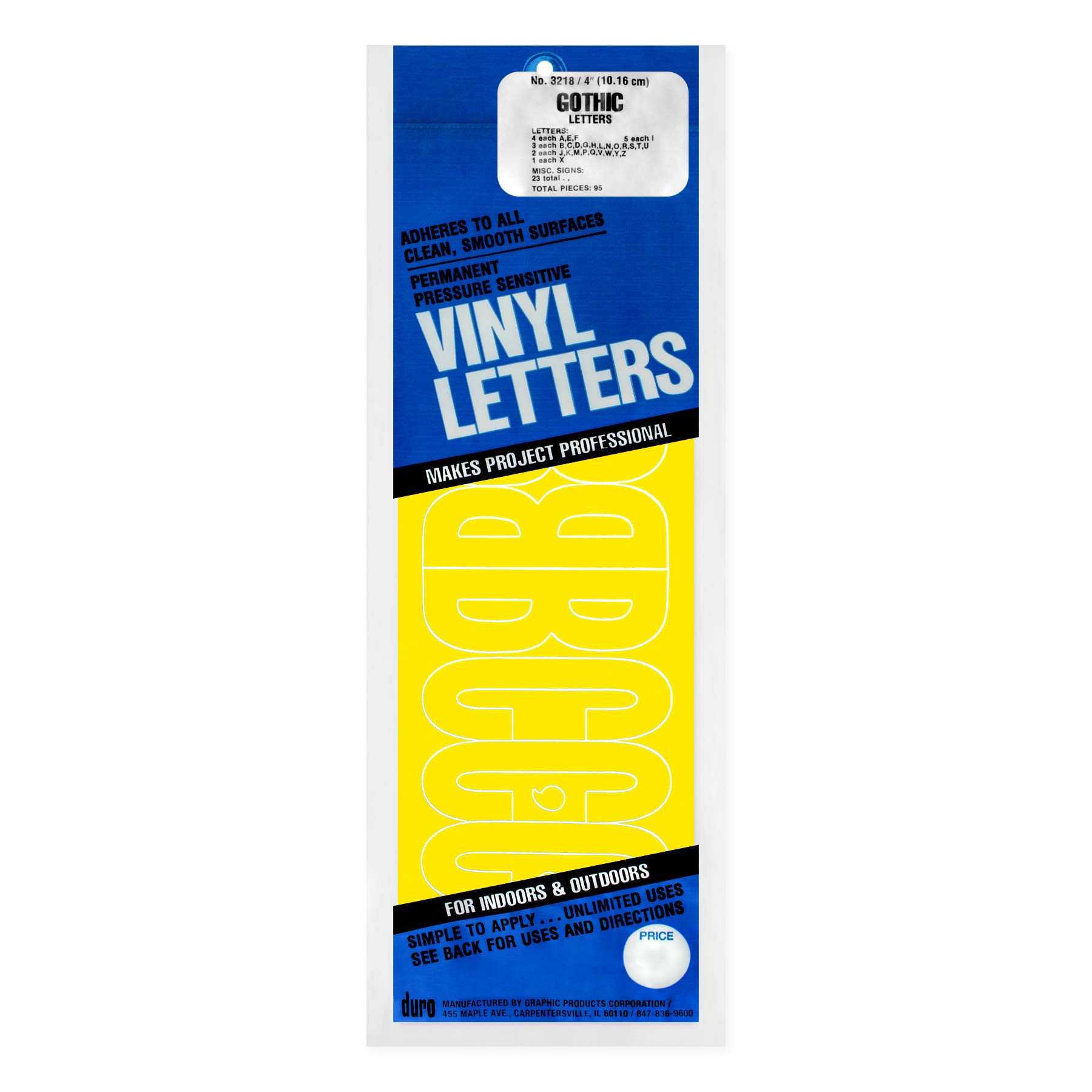 Graphic Products Permanent Adhesive Vinyl Letters (95/pkg), 4", Yellow