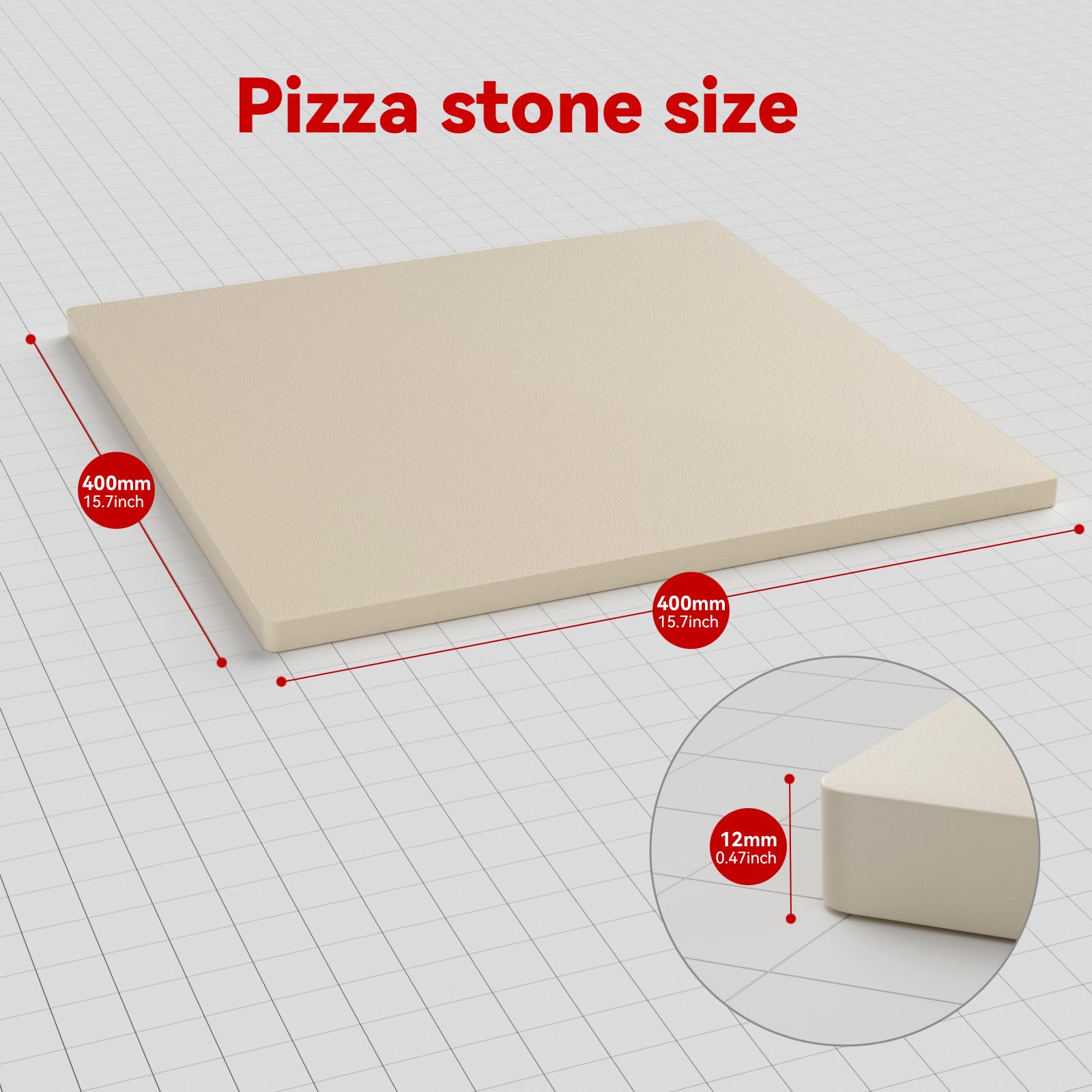 CROSSON Pietra per Pizza,Pietra Refrattaria per Pizza 40x40x1.2CM per Fare Pizze Con Crosta Croccante, Pane, Biscotti e Molto Altro