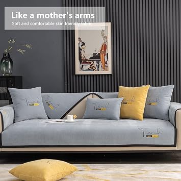 Soft Thick Plush Sofa Covers - New Non-Slip 1 2 3 4 Seater Couch Covers, Washable Fluffy Covers Corner Sofa Slipcover Furniture Protector For Living Room(35x94/90x240cm,Gray)