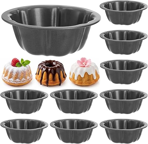 ZENFUN 10 moldes de flan mini moldes para flan, molde estriado de 4 pulgadas antiadherente, moldes de acero al carbono, moldes para tartas, moldes