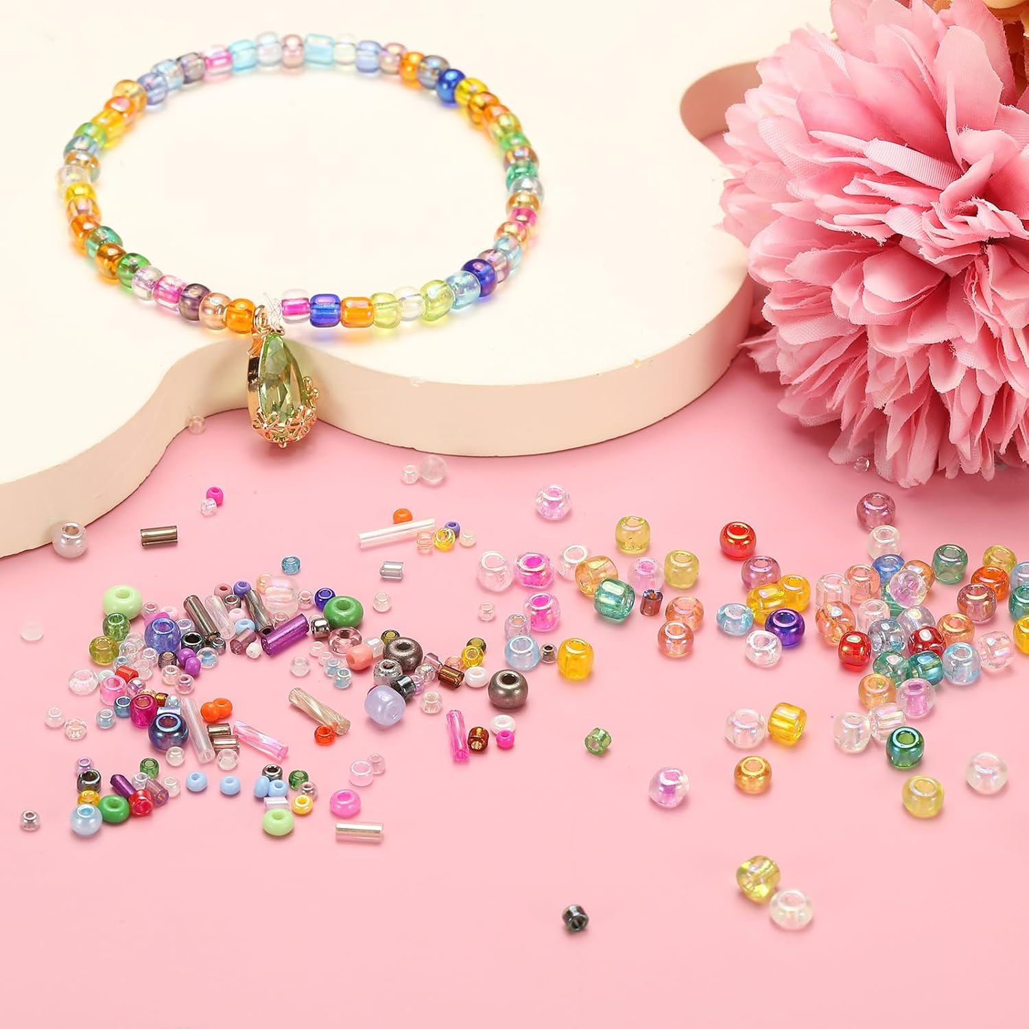 1000-Pack Mixed Glass Seed Beads, 1-4mm/0.04-0.16 Inch Tube Mini Glass Bugle Beads for DIY Earrings/Necklaces/Bracelets/Jewelry Making [Champagne] - Image 3