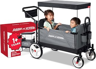Radio Flyer City Luxe Stroll 'N Wagon, Gray All-Terrain Kids Stroller Wagon with Push or Pull Function, Folding Build, Five Point Safety Harness, Meets ASTM-F963-1 Standard, Ages 1+ Years