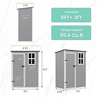 Vista 3 de UDPATIO Cobertizo de almacenamiento al aire libre de 5 x 3 pies, cobertizo de jardín de plástico para bicicleta, bote de basura, herramienta