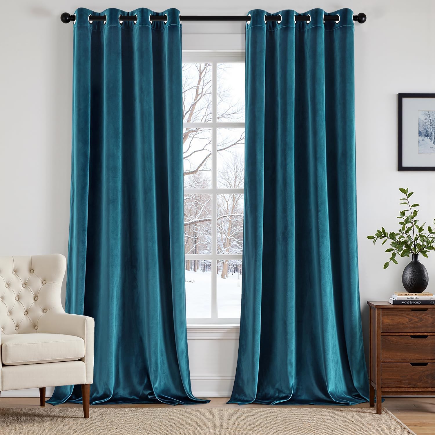 MIULEE Blue Velvet Curtains for Bedroom 2 Panel Set 96 Inch Drop Curtains, Soft Elegent Home Decor Velvet Curtain Living Room, Sun Blocking Room Darkening Thermal Eyelet Curtain 55x96 Inch — image 1