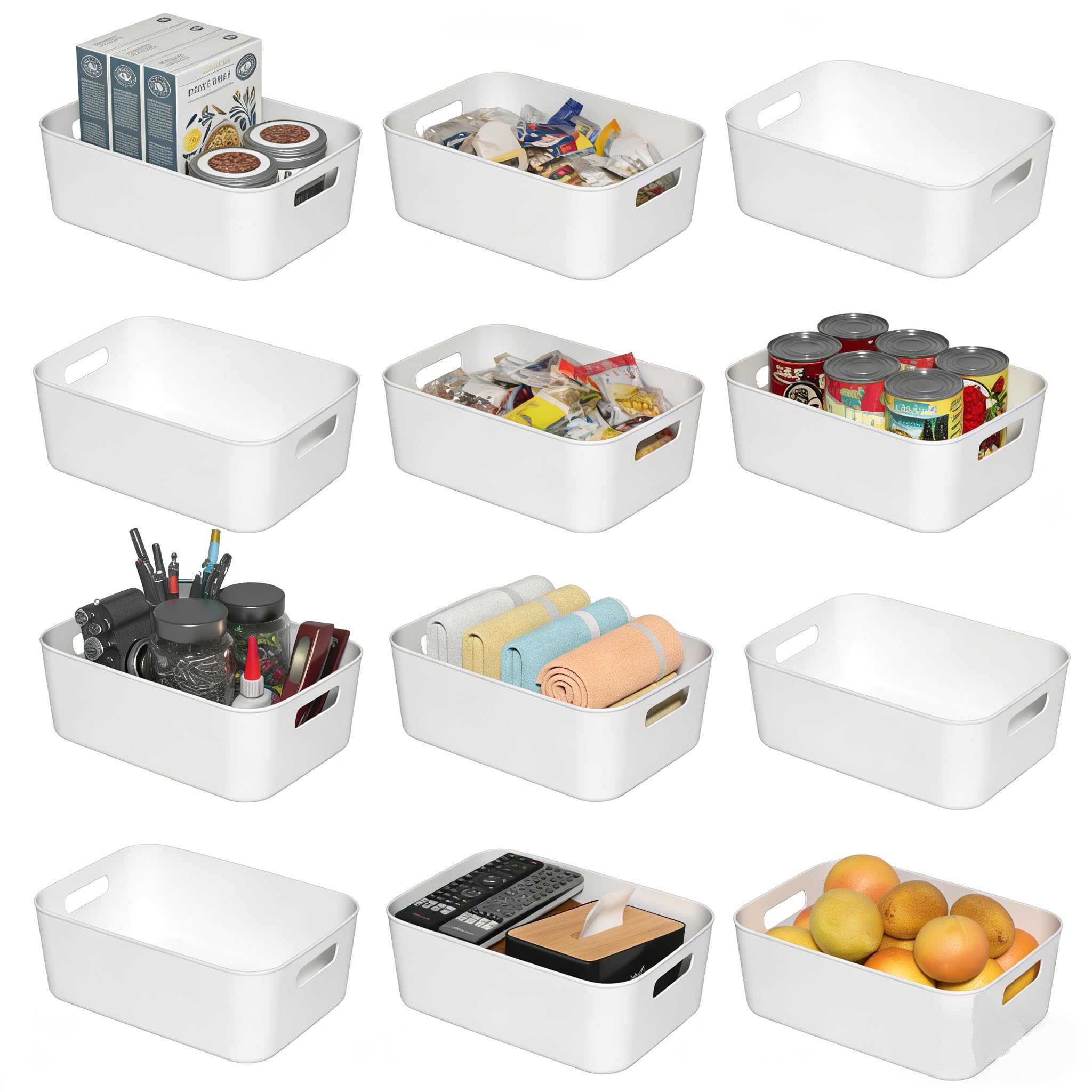 Organiseur de collations blanc lot de 12 bacs plastique pour placards de cuisine