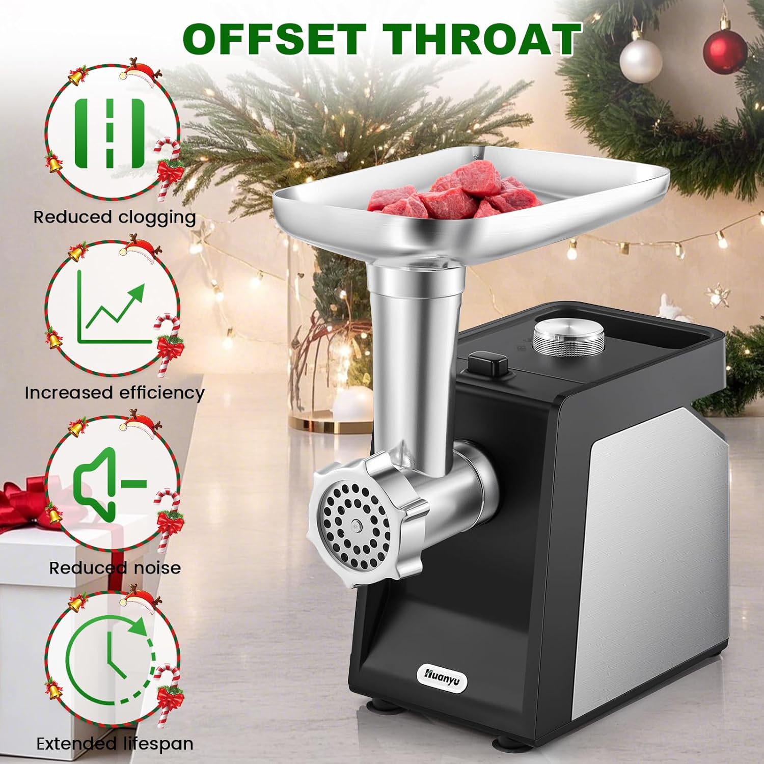 Huanyu Electric Meat Grinder with 2 Blades, 4 Plates, Sausage Tube and Huanyu Commercial Meat Grinder #12 Variable RPM With Touchscreen Heavy Duty 1.3HP Bundle