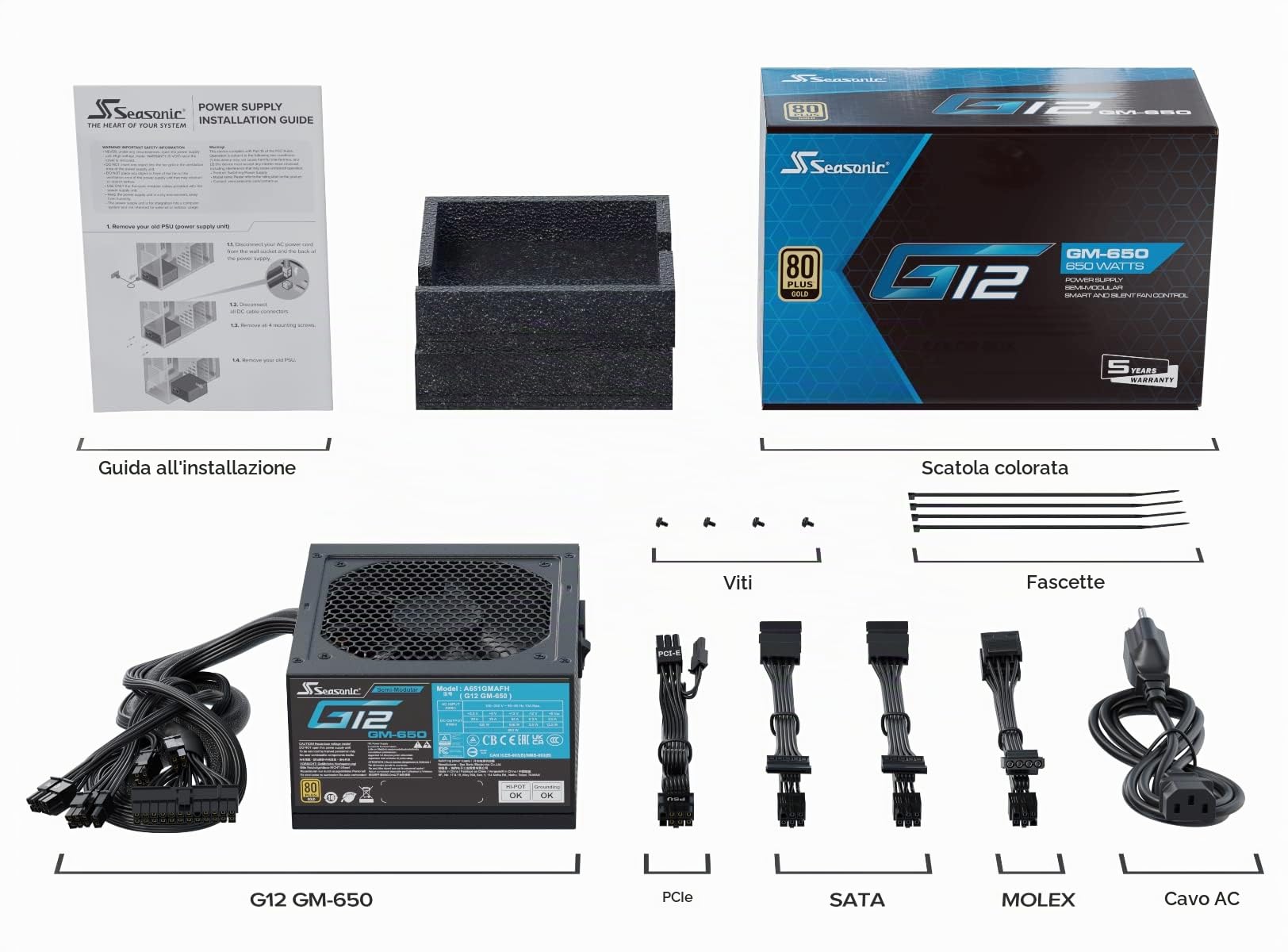 Seasonic ATX 650W G12 GM-650 Semi-Modulare (80+Gold), Nero