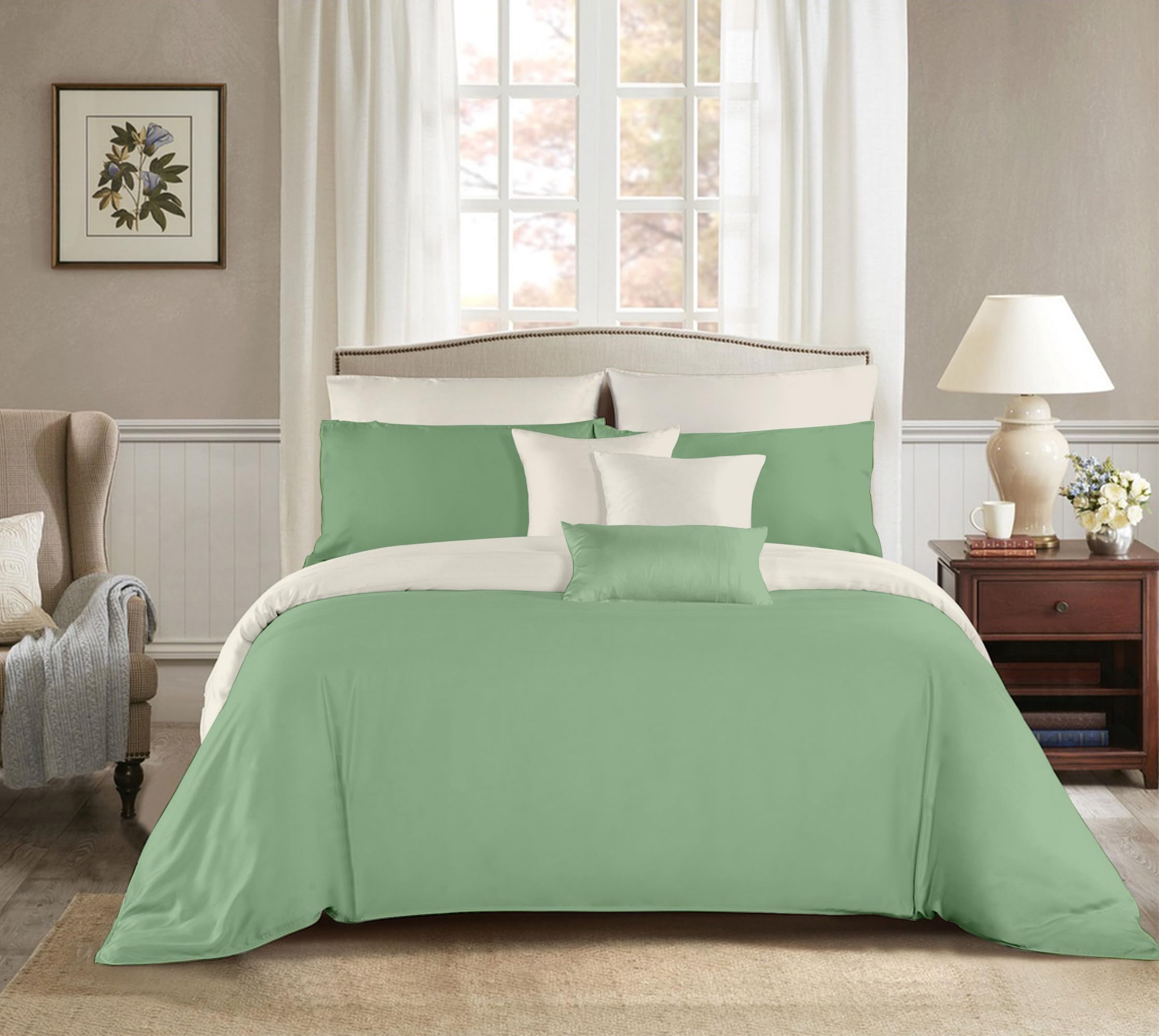 Etrexonline Juego de Funda Nórdica 4 Piezas Cama 150 Microfibra Suave Transpirable - 1 Funda Edredón 220x240 cm, 1 Bajera 150x200+30 cm y 2 Fundas de Almohada 50x75 cm (Pluma Azul) — view 42