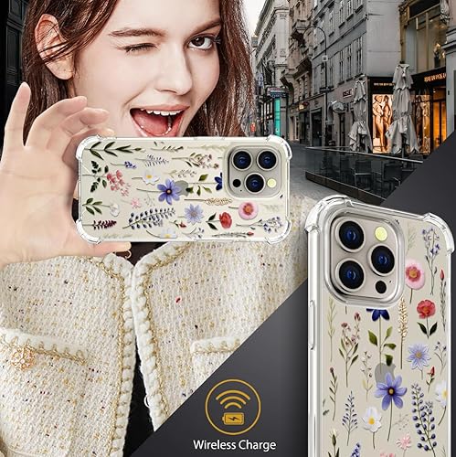 Miniatura 7 de Funda compatible con iPhone 15 Pro Max, bonita funda floral transparente para mujeres y niñas, funda de teléfono con diseño floral para teléfono 15