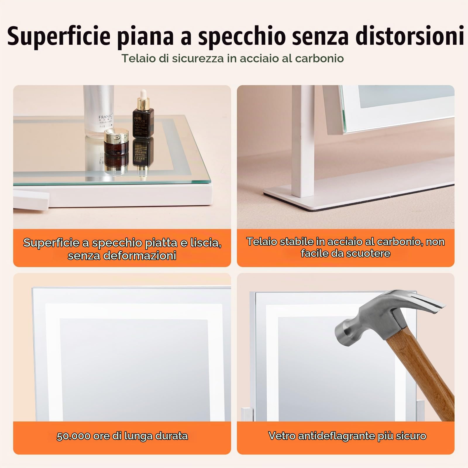 VEVOR Specchio per Trucco Illuminato con Lampadine LED Specchio per Trucco 3 Modalità di Illuminazione a Colori con Specchio Ingranditore 5X Rimovibile Controllo a Tocco Rotazione a 360°, 406x296mm