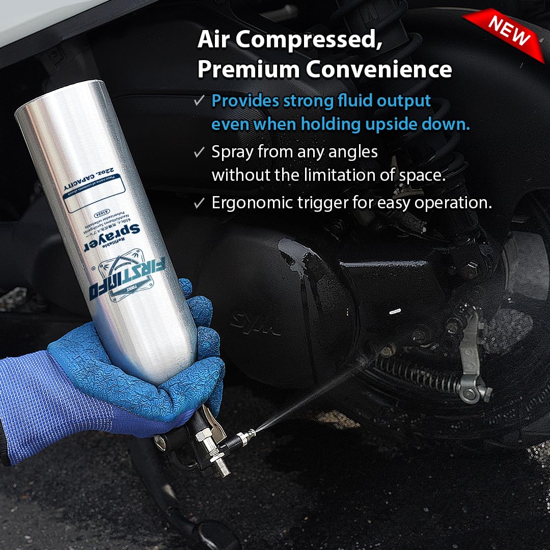 FIRSTINFO A1634 | Bottiglia spray ricaricabile per pulitore freni 650 ml | Alluminio | Spruzzatore a pressione max 110 psi | Bomboletta aerosol riutilizzabile | Ugello nebulizzazione