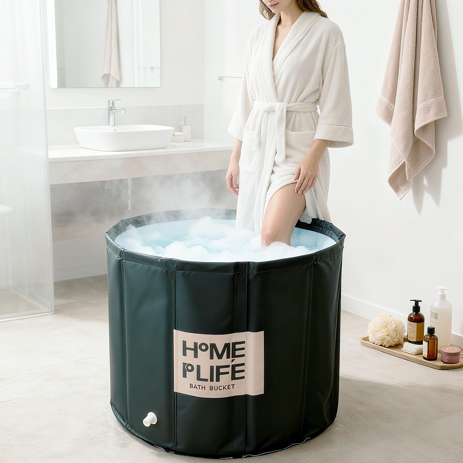 Bañera plegable para adultos, bañera portátil para spa caliente y baño de hielo para una rápida recuperación muscular 80x 65 cm