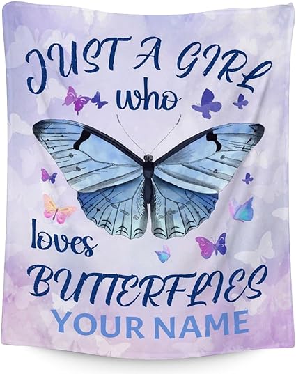 Personalized Butterfly Blanket Gifts with Name - 30"x40" Cute Throw for Women, Girls - Purple Soft Fuzzy Blankets for Couch & Office