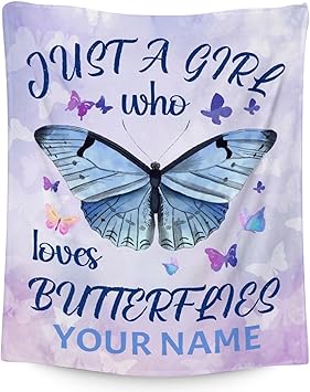 Personalized Butterfly Blanket Gifts with Name - 30"x40" Cute Throw for Women, Girls - Purple Soft Fuzzy Blankets for Couch & Office