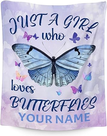 Personalized Butterfly Blanket Gifts with Name - 30"x40" Cute Throw for Women, Girls - Purple Soft Fuzzy Blankets for Couch & Office