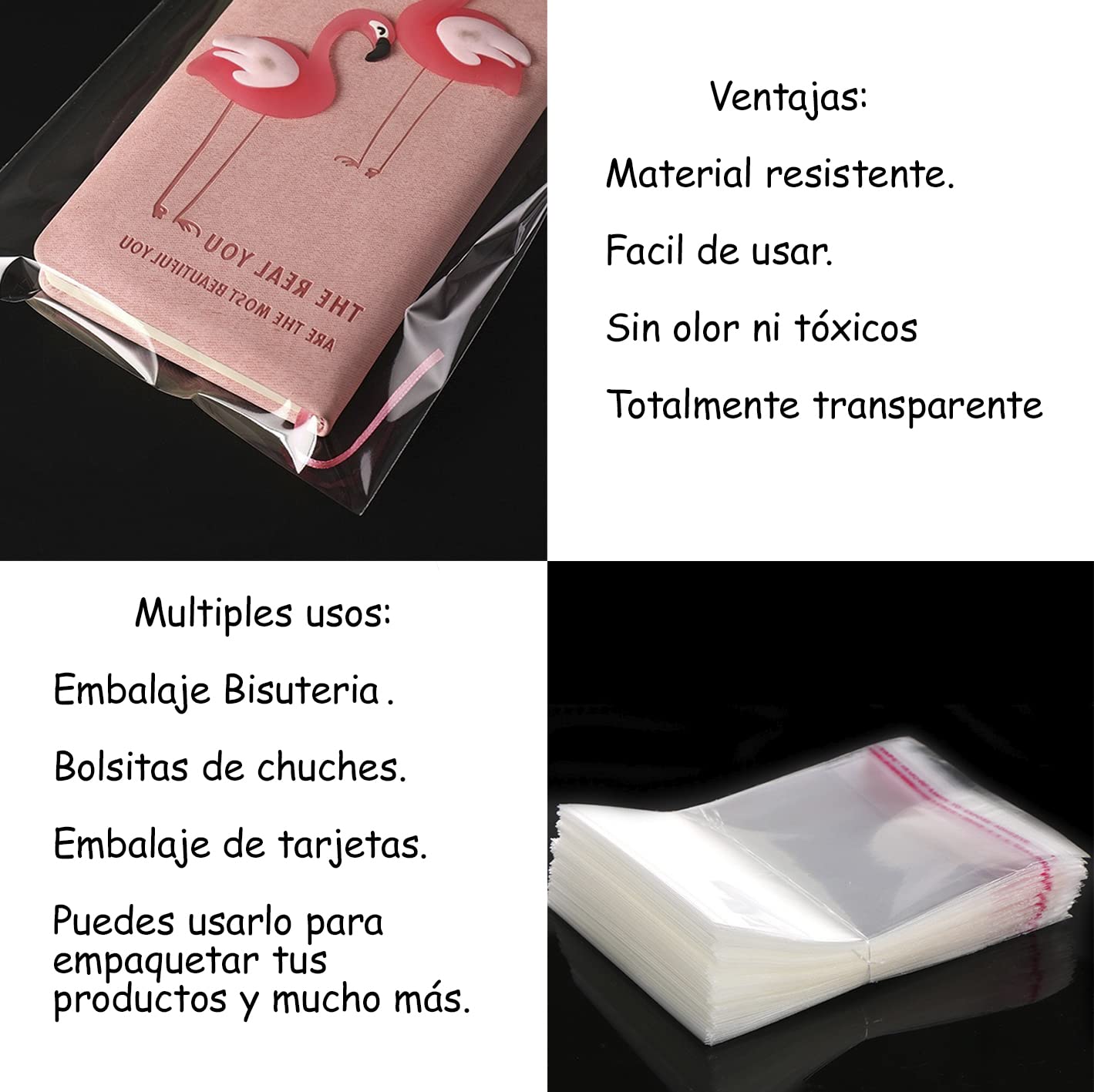 Bolsas celofán transparente, bolsas de plástico cierre autoadhesivas, bolsas autoadhesivas de embalaje para joyas, regalos y chuches. (25 x 30 cm (100 piezas))