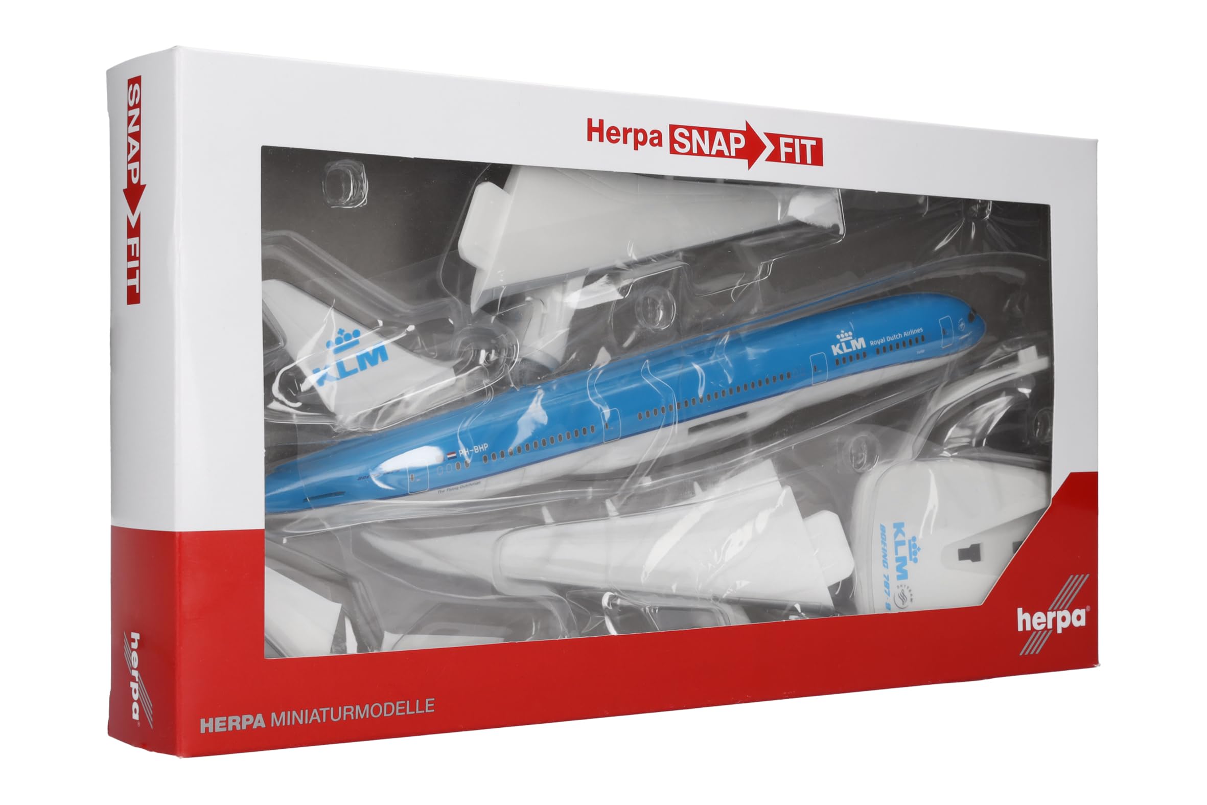 Herpa modello di aereo KLM Boeing 787-9 Dreamliner – PH-BHP "Tulp/Tulip", in scala 1:200 - Snap-Fit, pezzo da collezione, miniatura deco, statuetta con supporto in plastica