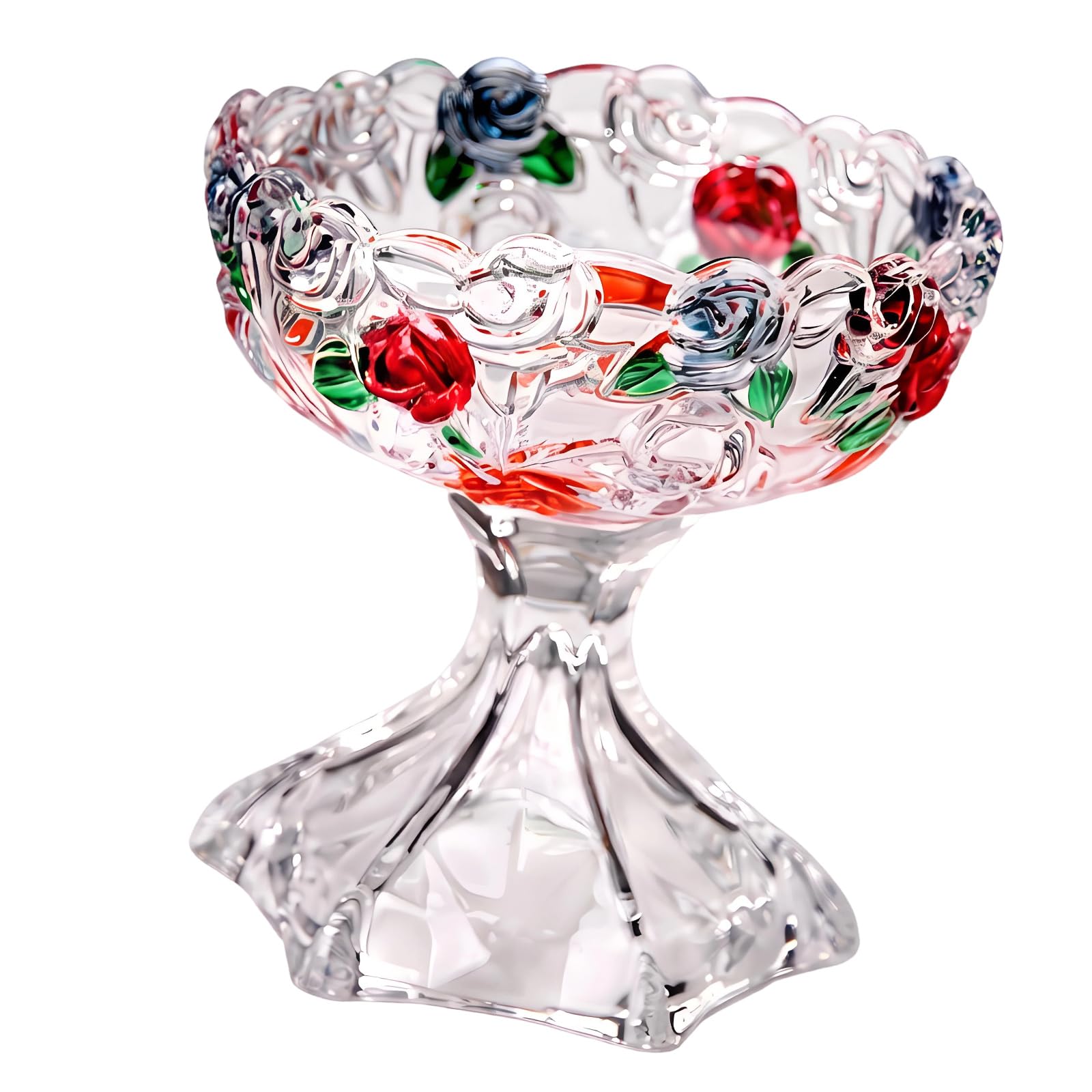 carotoe Handcrafted Rose Relief Glass Snacks Platter Tray Bowl with Tall Leg for Sophisticated Table Arrangements Dried Fruit Glass