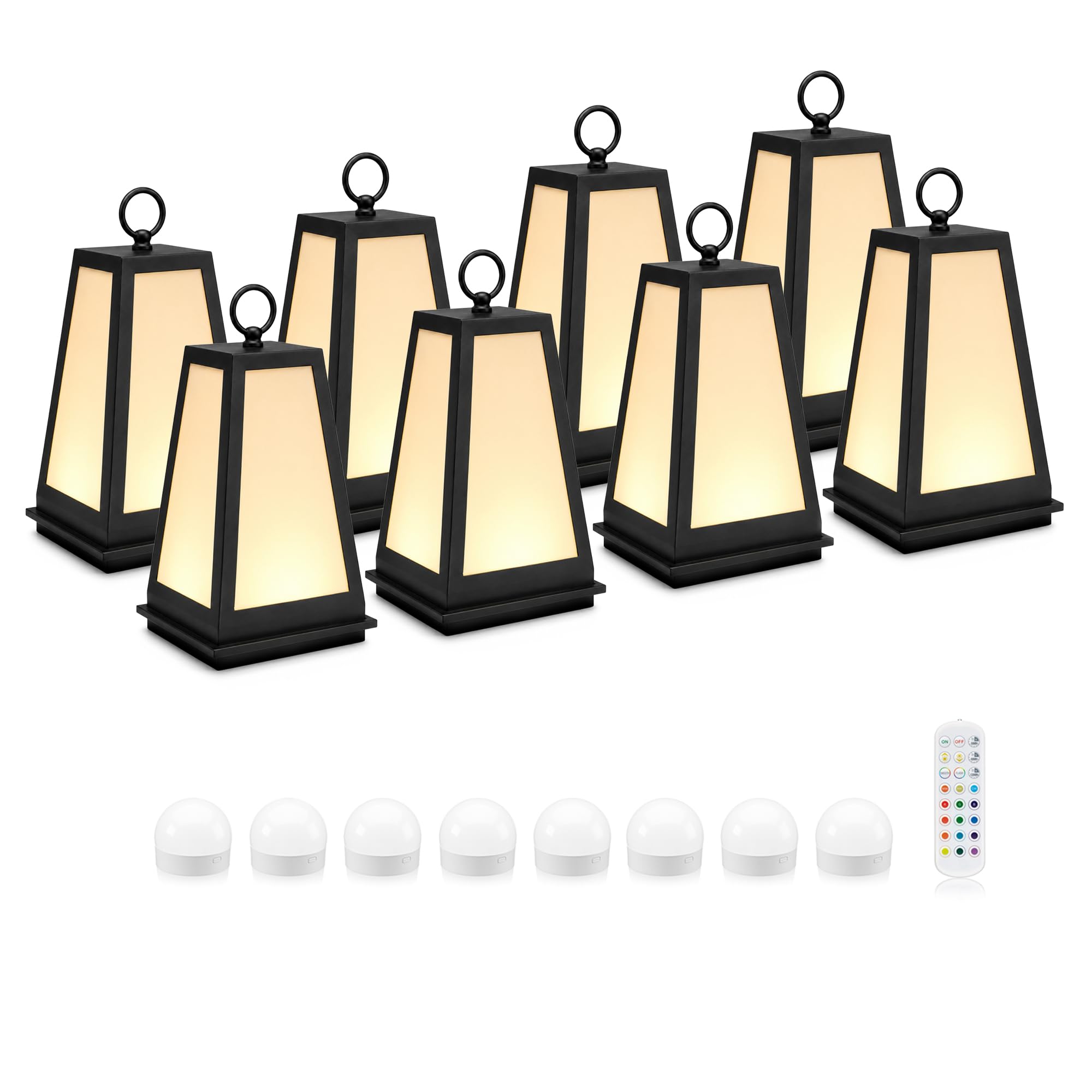 Tuscari Wiederaufladbare Gartenlaterne, IP44 kabellose Leuchte | Herausnehmbare Magnet-Lichtquelle, USB-C-Akkuladung, Farbwechsel per Fernbedienung, Aluminium schwarz