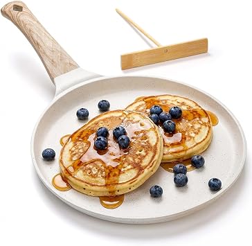 Hiceeden Nonstick Crepe Pan with Spreader, 10-Inch Tortilla Pan with Detachable Handle, Ceramic Coating Pancake Dosa Tawa Griddle Pan, for All Stove, Induction Compatible, PFOA Free White