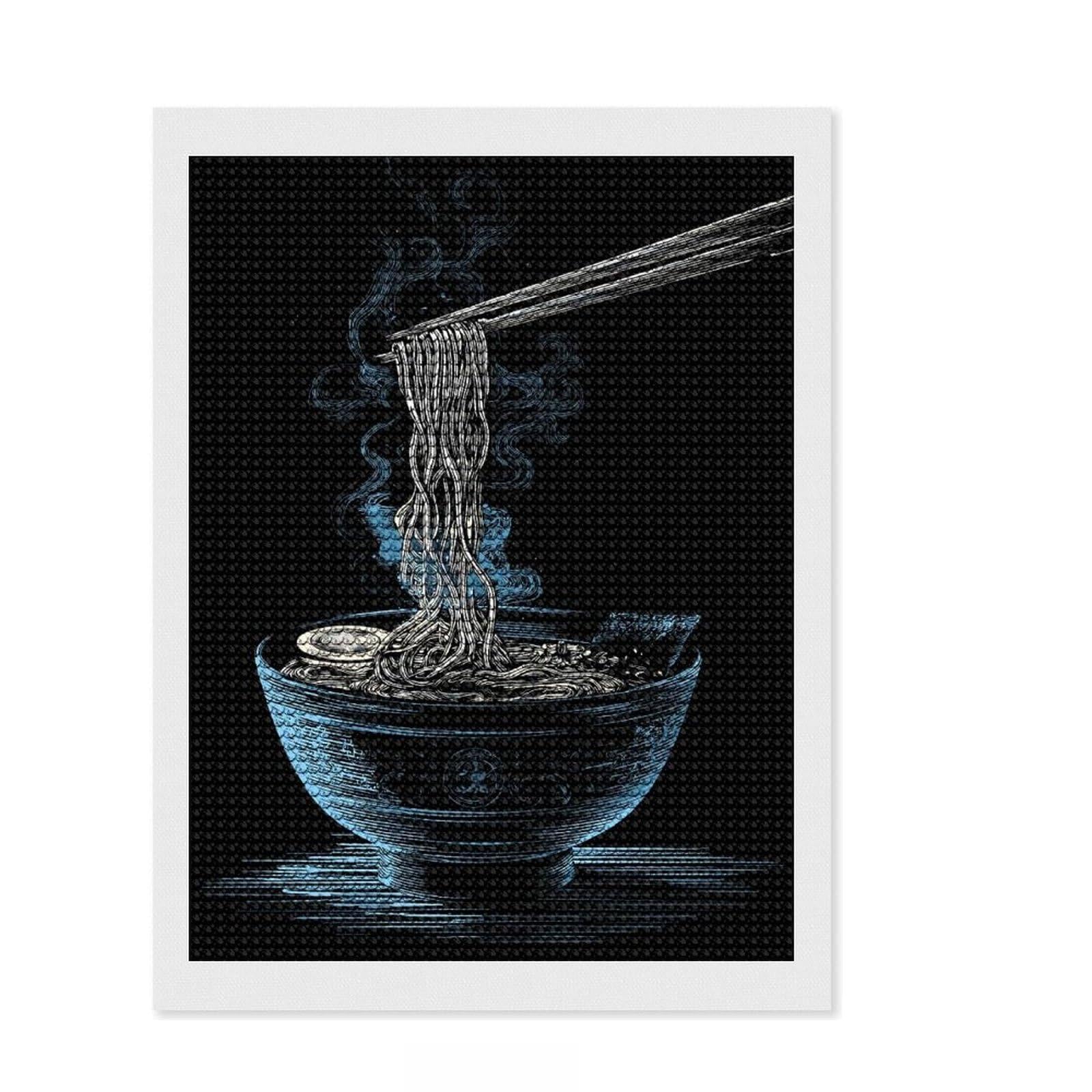 Junmoney Ramen Bowl with Chopsticks Diamond Art Kit 12"x16", Fun Craft Experience, Boho Decor, for Teens, Thoughtful Handmade Gift, Adhesive Canvas