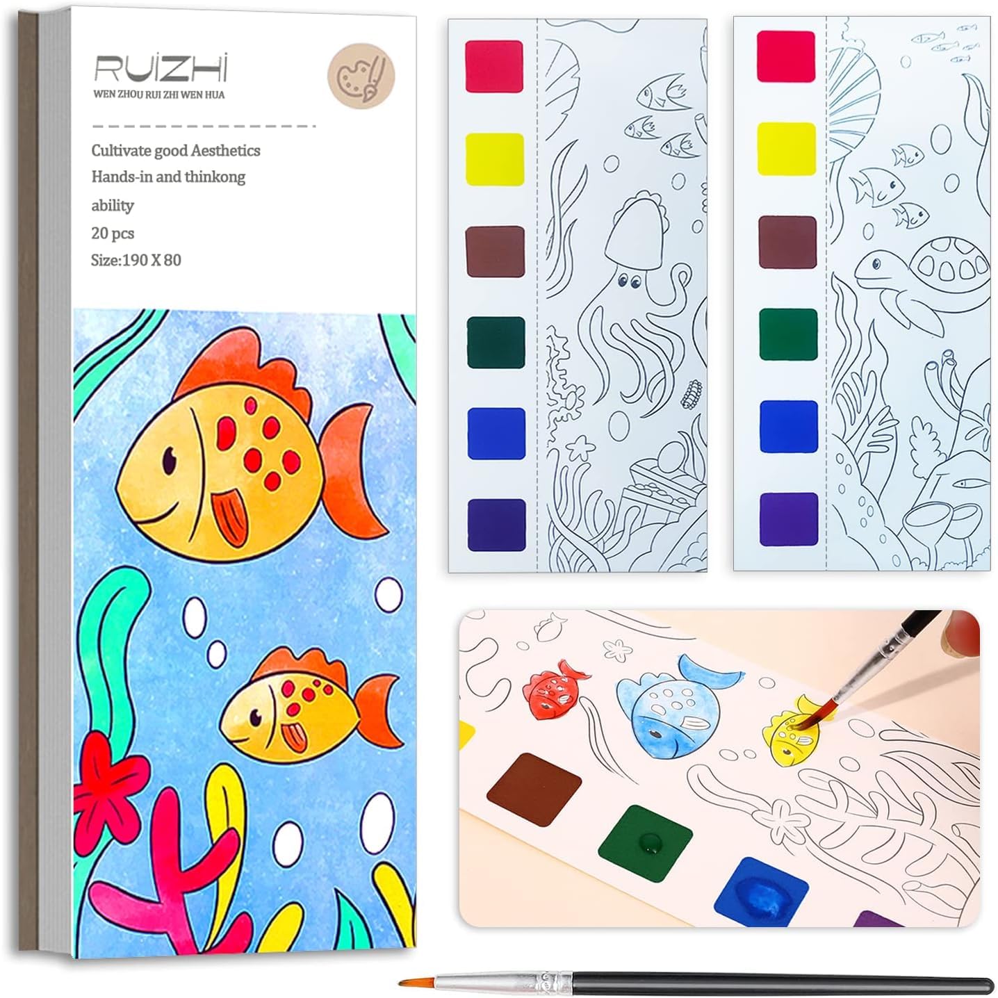 Magic Coloring Water Book Doodle with Magic Pen Painting Board for Children Education Drawing Pad (Fish)