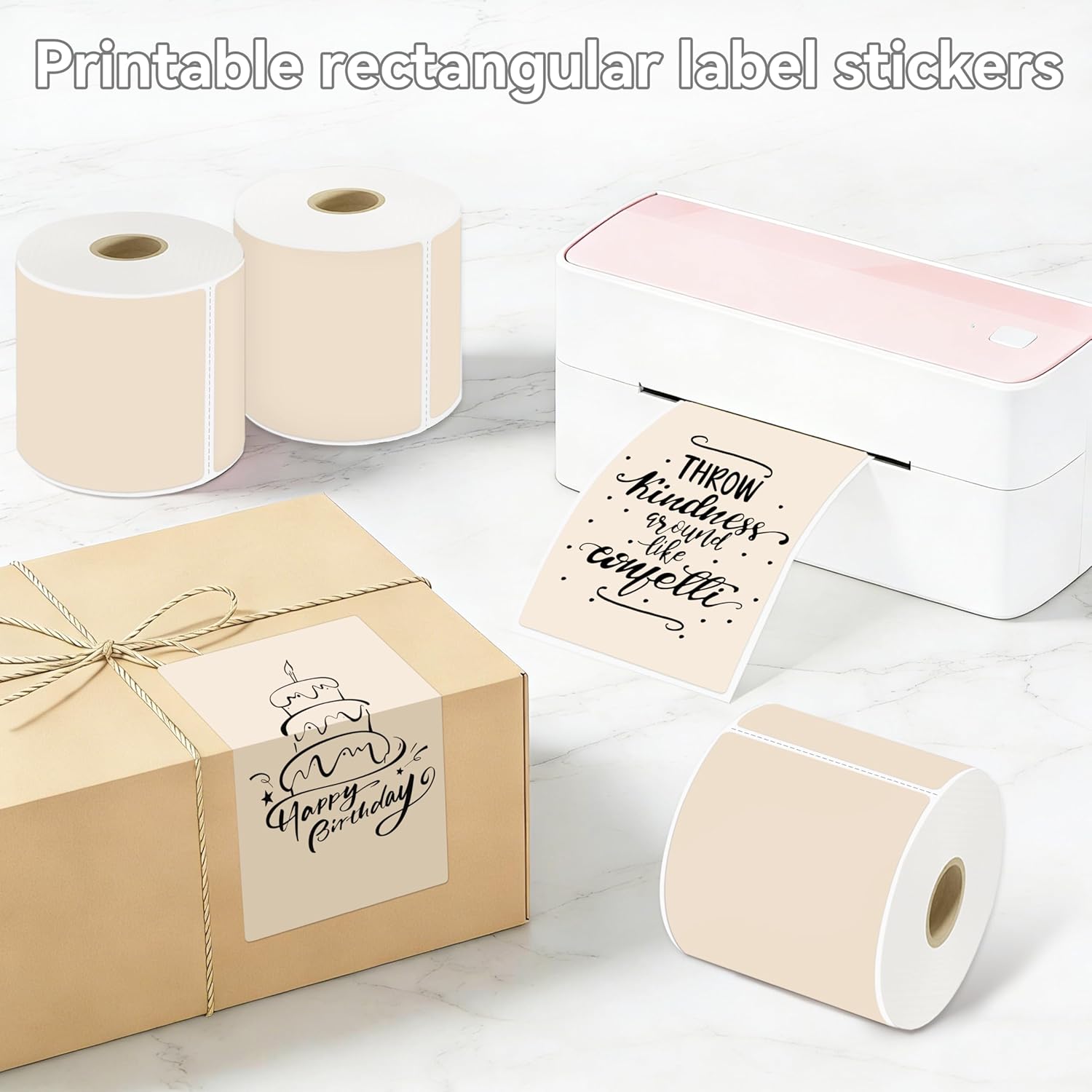 3x5 Inch Thermal Labels,Rectangle Sticker,1200PCS Water Proof Shipping Labels with Strong Adhesive,Compatible with Zebra & Rollo,for Moving Boxes,Inventory,4 Rolls of Light Brown