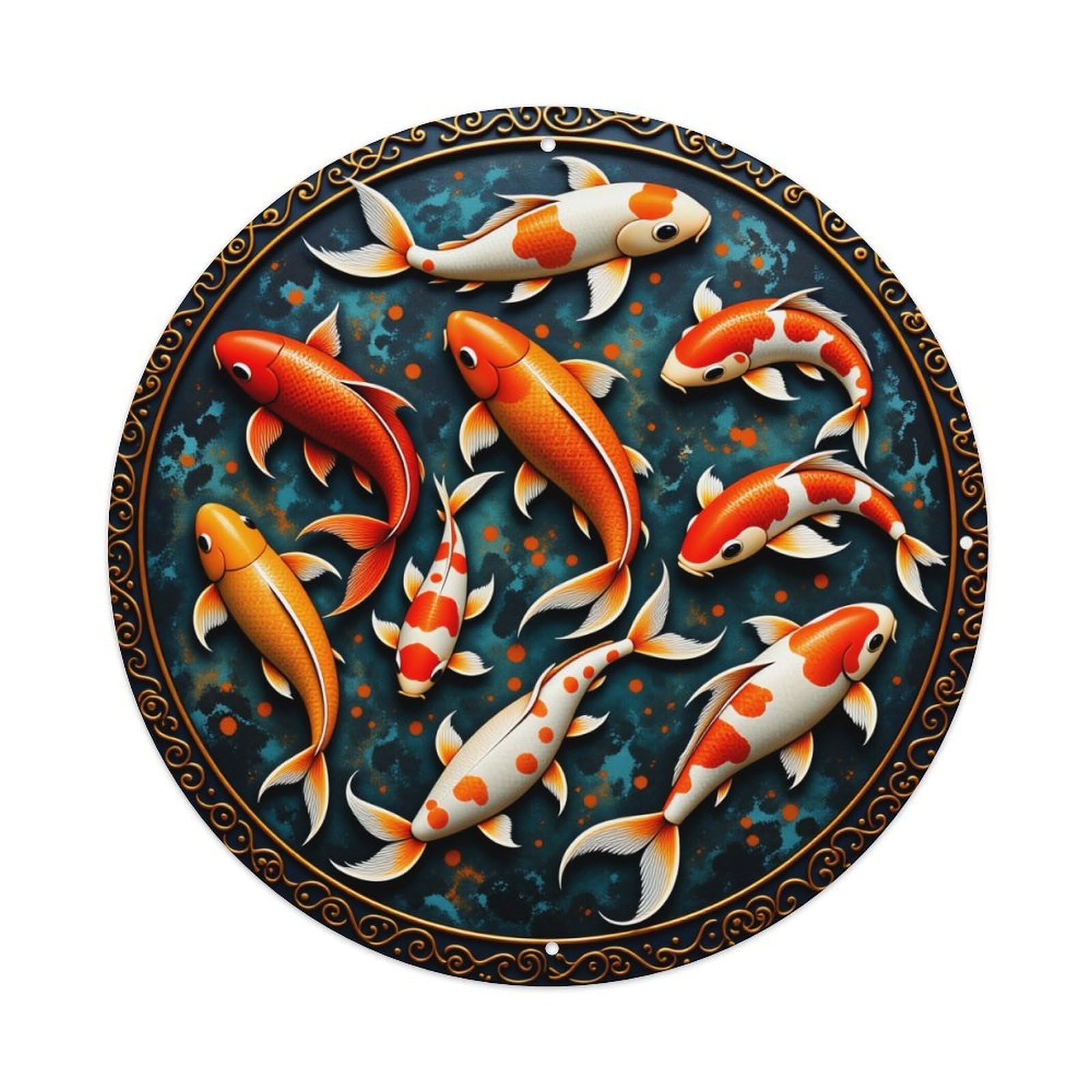 Koi Fish Pattern Print Design Metal Tin Sign Vintage Garden Bedroom Cafe Bar Man Cave Home Wall Decor Metal Poster 8x8 inches