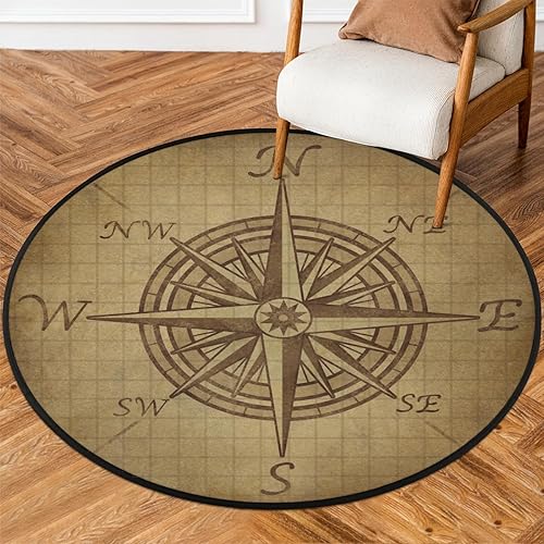 Miniatura 1 de Compass Rose - Alfombra redonda retro con patrón vintage, antideslizante, para dormitorio, sala de estar, estudio al aire libre, alfombra de juego,