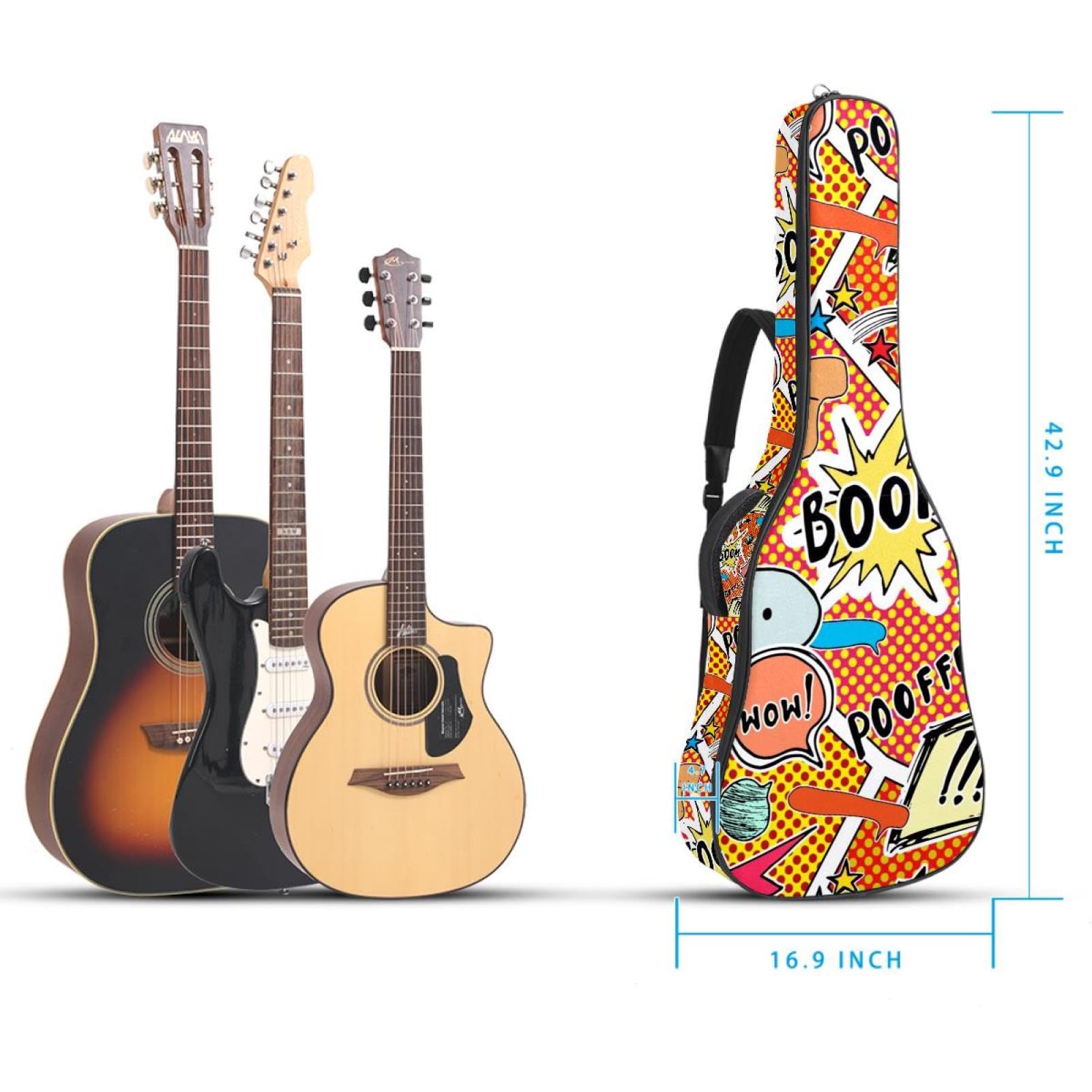 Torba na gitarę akustyczną Wodoodporny plecak na gitary Gruby miękki wyściełany tekst Sztuka Klasyczna obudowa na gitarę, wielobarwny, 42.9x16.9x4.7 in, Organizer do torby