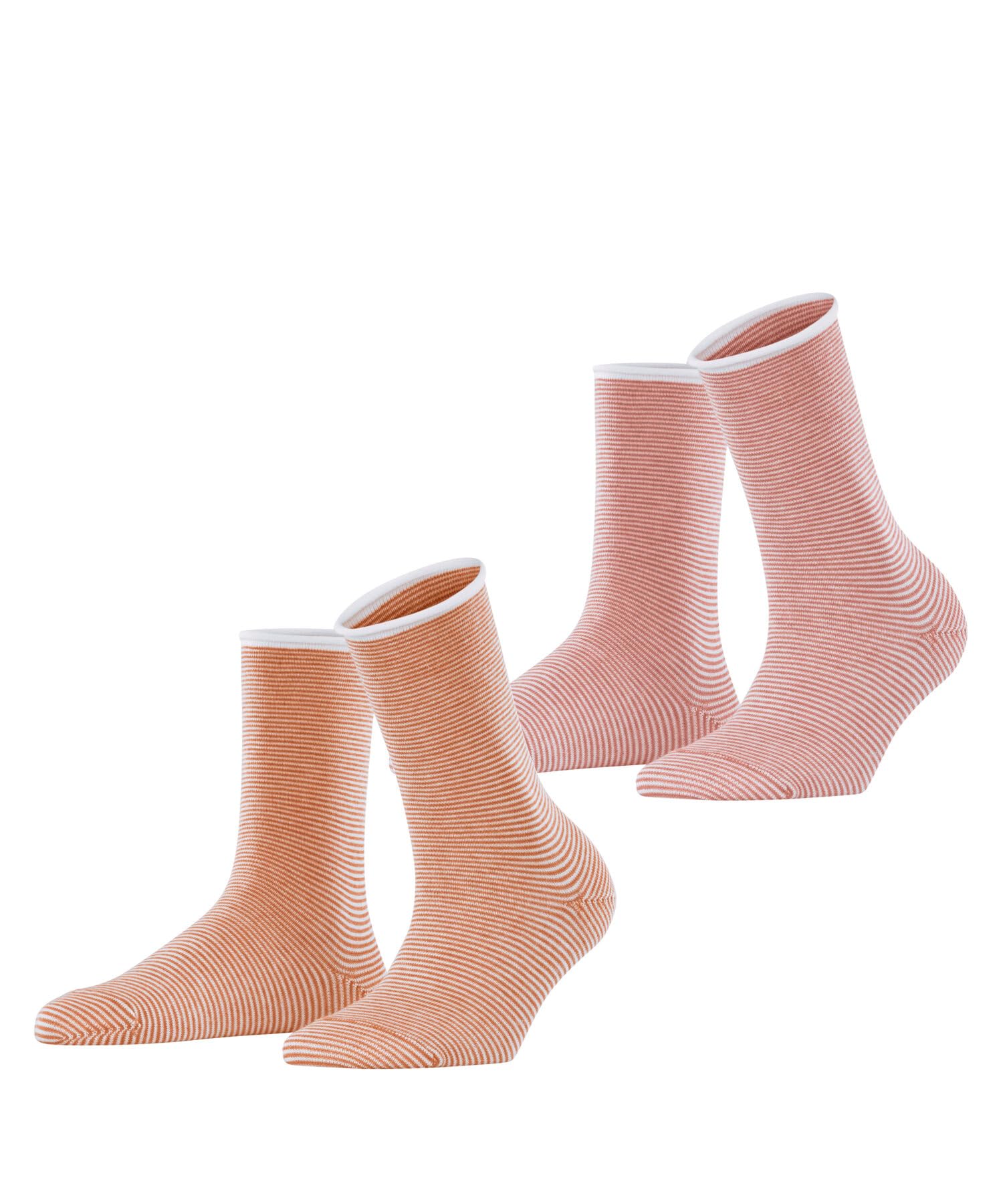 ESPRIT Women's Allover Stripe Multipack W So Cotton Patterned 2 Pairs Socks, Multicolor Rot Orange 0180, 2.5-5