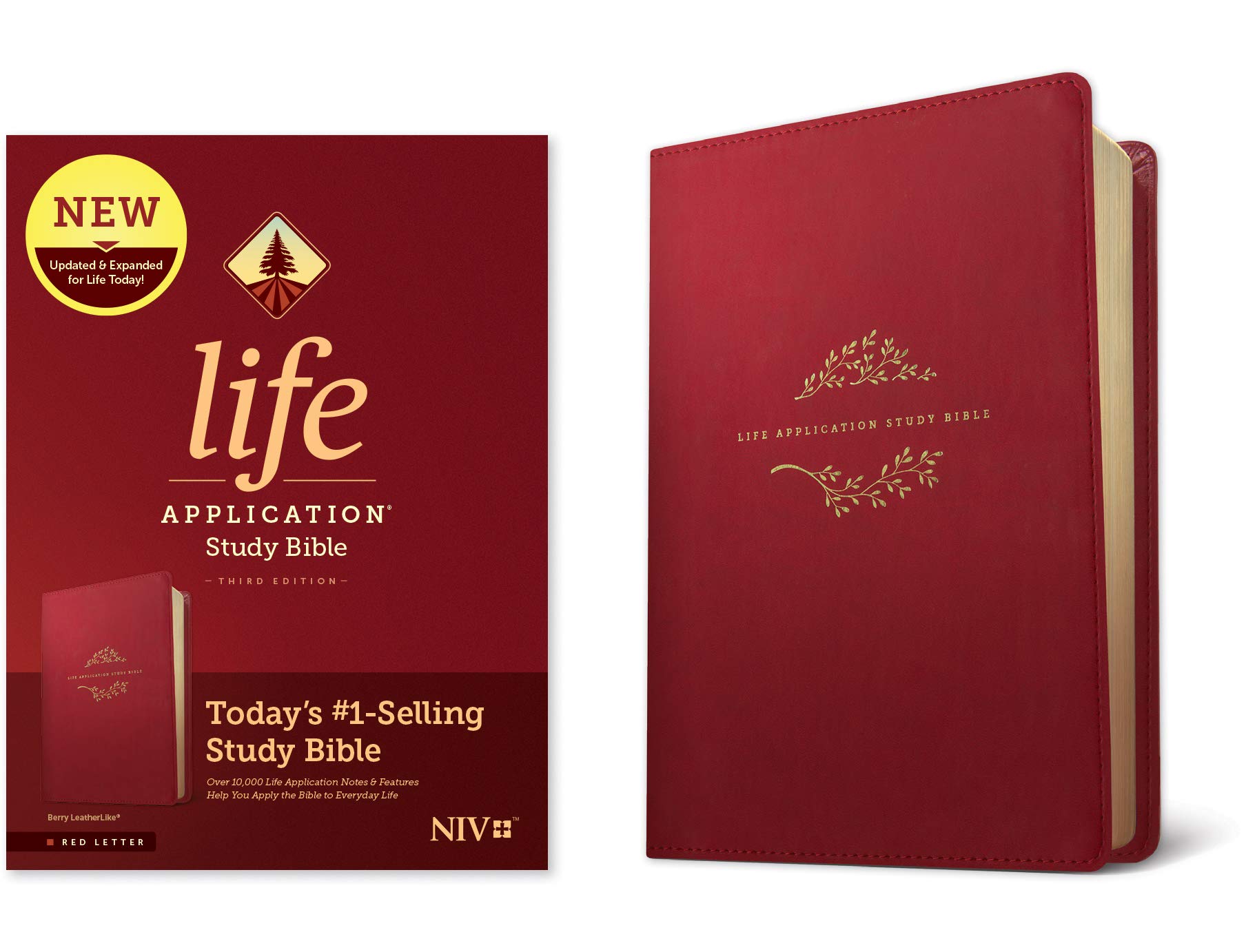 NIV Life Application Study Bible, Third Edition (LeatherLike, Berry, Red Letter)
