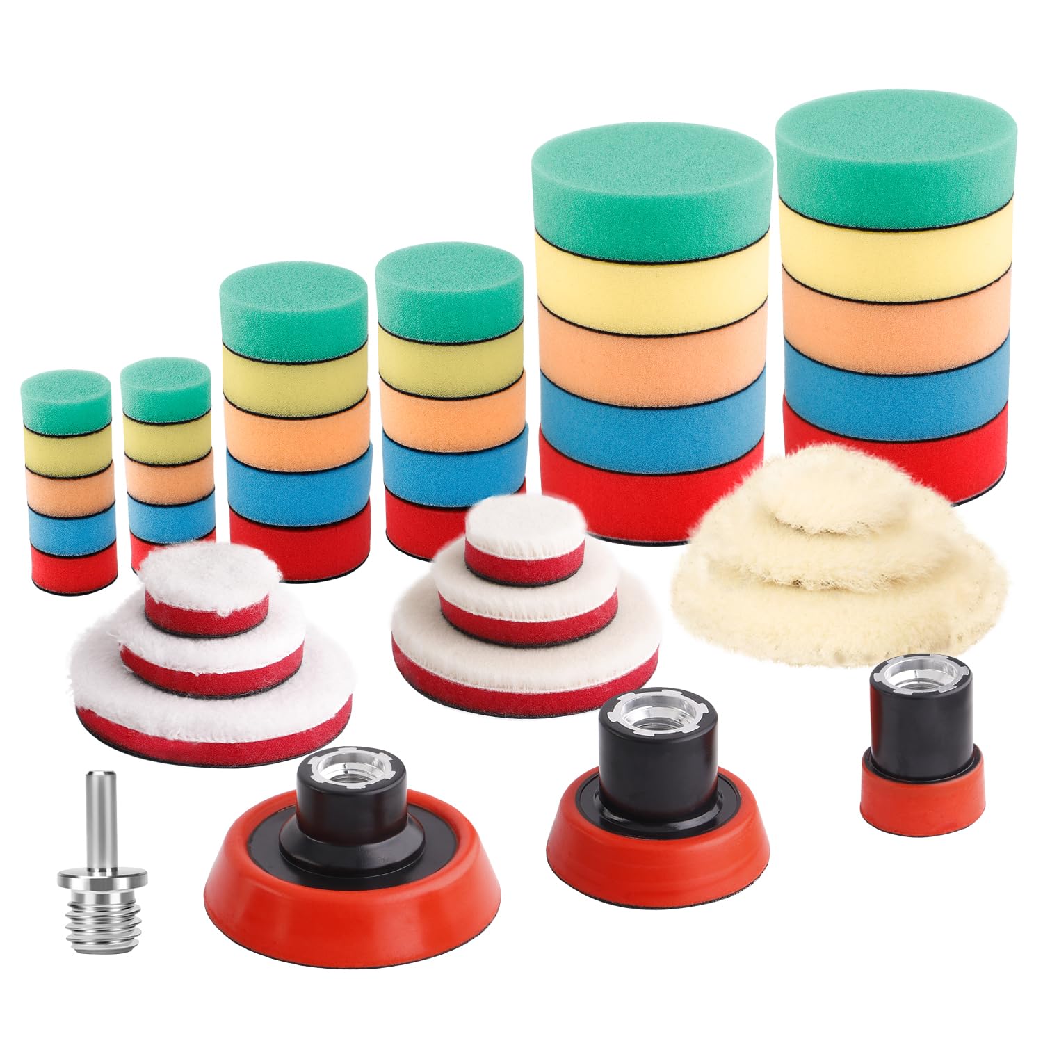 SPTA Polierschwamm, 43tlg 30mm, 50mm, 80mm Polierschwämme Polieren Pad Schwamm Set mit Set und Polierfell Polierset Polierteller Kit für Bohrmaschine, Für Poliermaschine