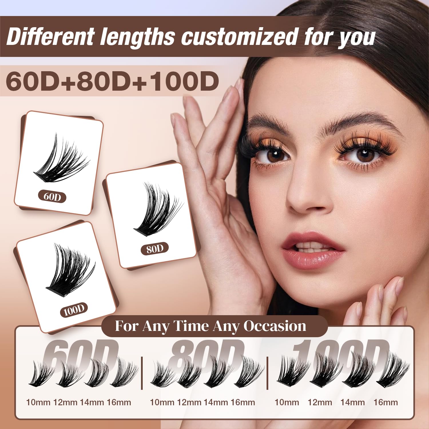 Lash Clusters Kit, DIY Cluster Eyelash Extensions 9‑16mm, 60D+80D+100D, 224pcs Fluffy D Curl Natural Lashes with Bond & Seal,Tweezers,Brush,Fake Cat Eye Individual Clusters