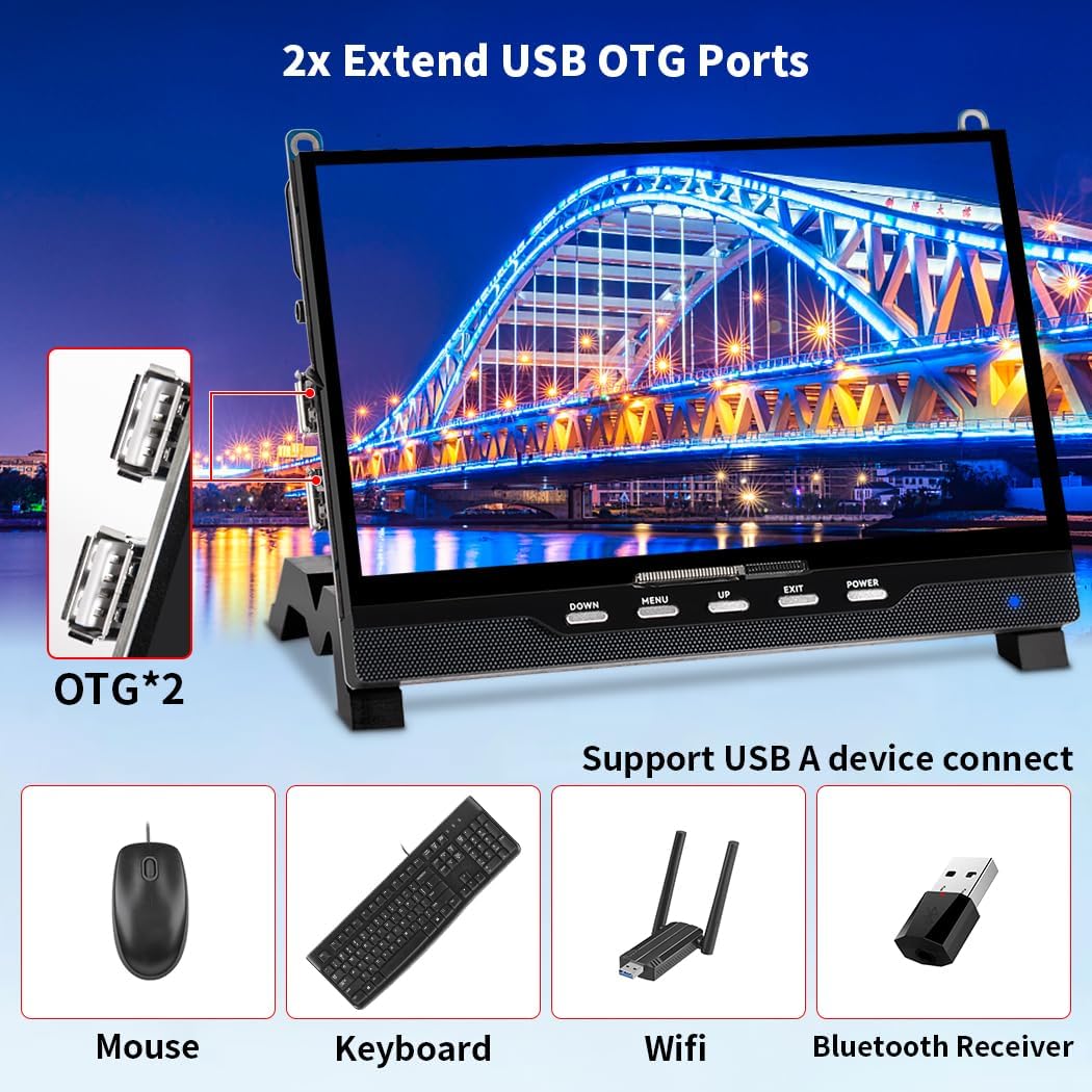 7 Inch HDMI Touchscreen Display Compatible with Raspberry Pi 5,1024x600 Pixel IPS,Sunlight Readable,Built-in Speakers，Driver-Free