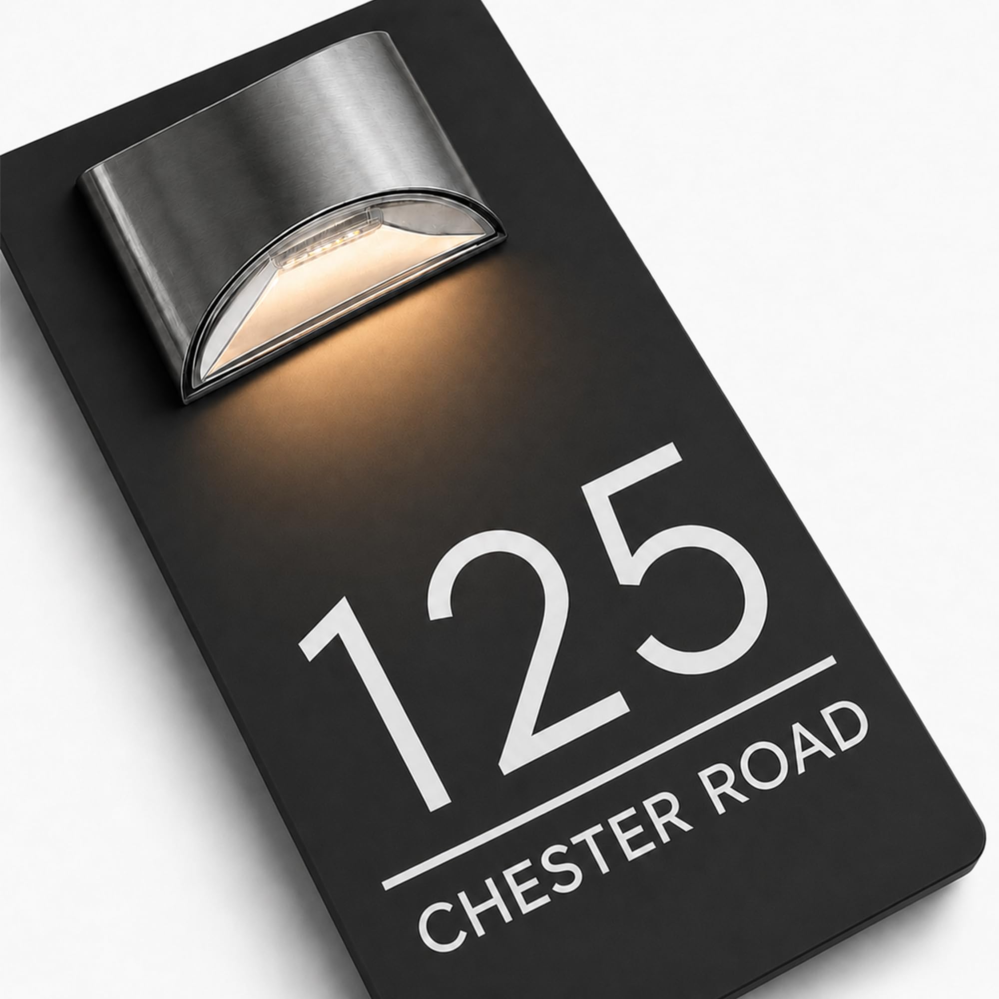 Housics Solar House Number Plaque, LED Door Sign, Black for Outside Wall