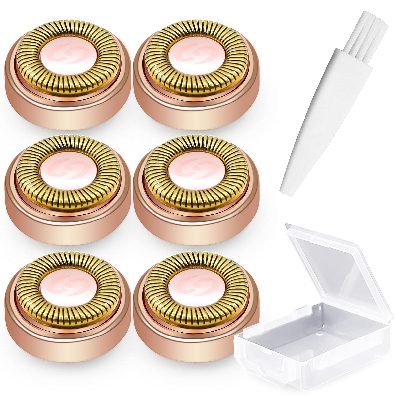 6 Pack Facial Hair Remover Replacement Heads Compatible with Finishing Touch Flawless Facial Hair Removal Tool for Women Lip, Chin, and Cheeks Cleaning, With Cleaning Brush & Case Storage