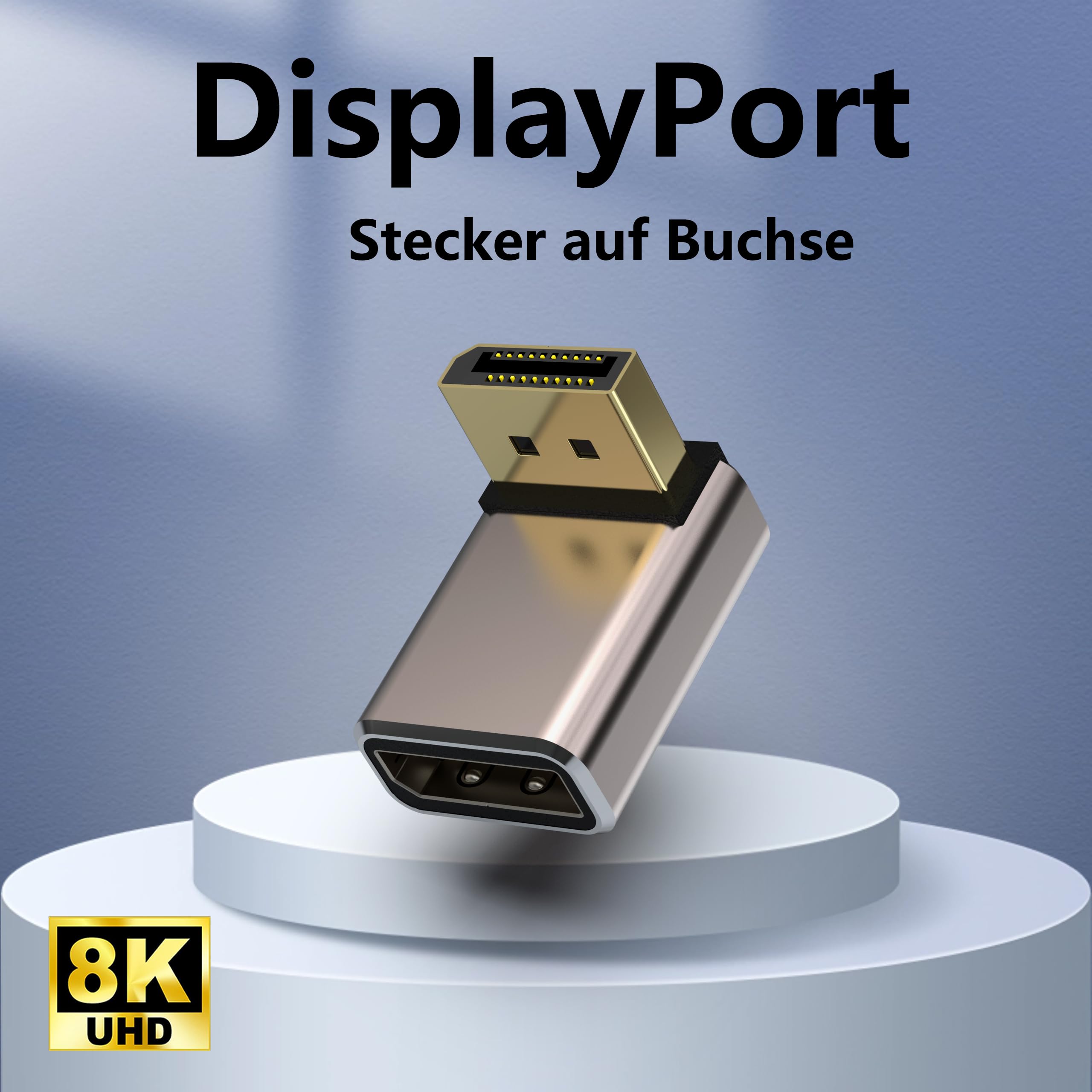 Zestaw 2 Adapterów DisplayPort, Obudowa ze Stopu 8K UHD HDR Displayport (DP) 1.4 90 Stopni Wygięta w Dół Wtyczka na Gniazdo Przedłużacz Konwerter 8K 60Hz/4K @144Hz