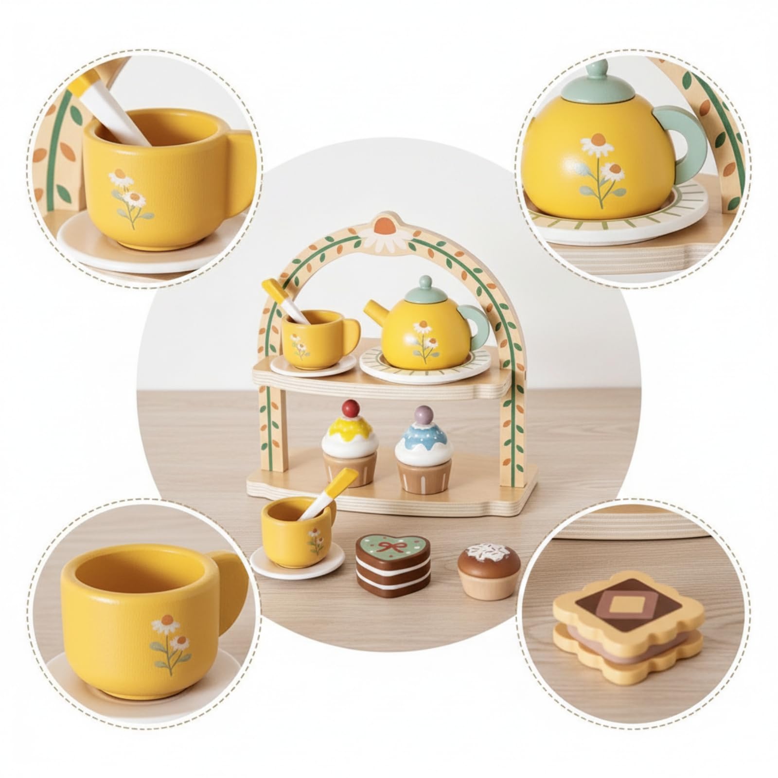 Juego Té Didáctico Juego Té con Soporte Divertido Vajilla Juguete con Postres Pequeños para Niños