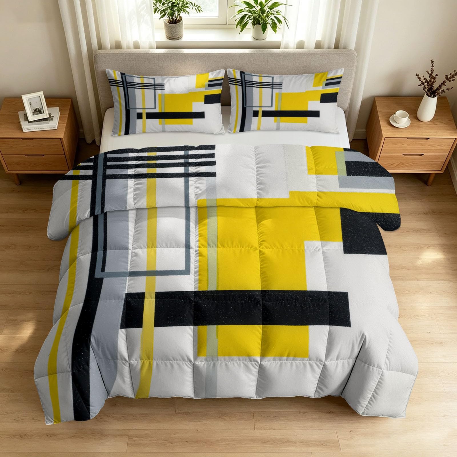 Bettdecke 135 x 200 cm 4 Jahreszeiten Waschbare Bettdecke ohne Bezug - Abstrakt Modern Bettwäsche Winterdecke und Sommer, Anti-Allergene Steppdecke - Geometrisch Blöcke Linien Bettdecke Set