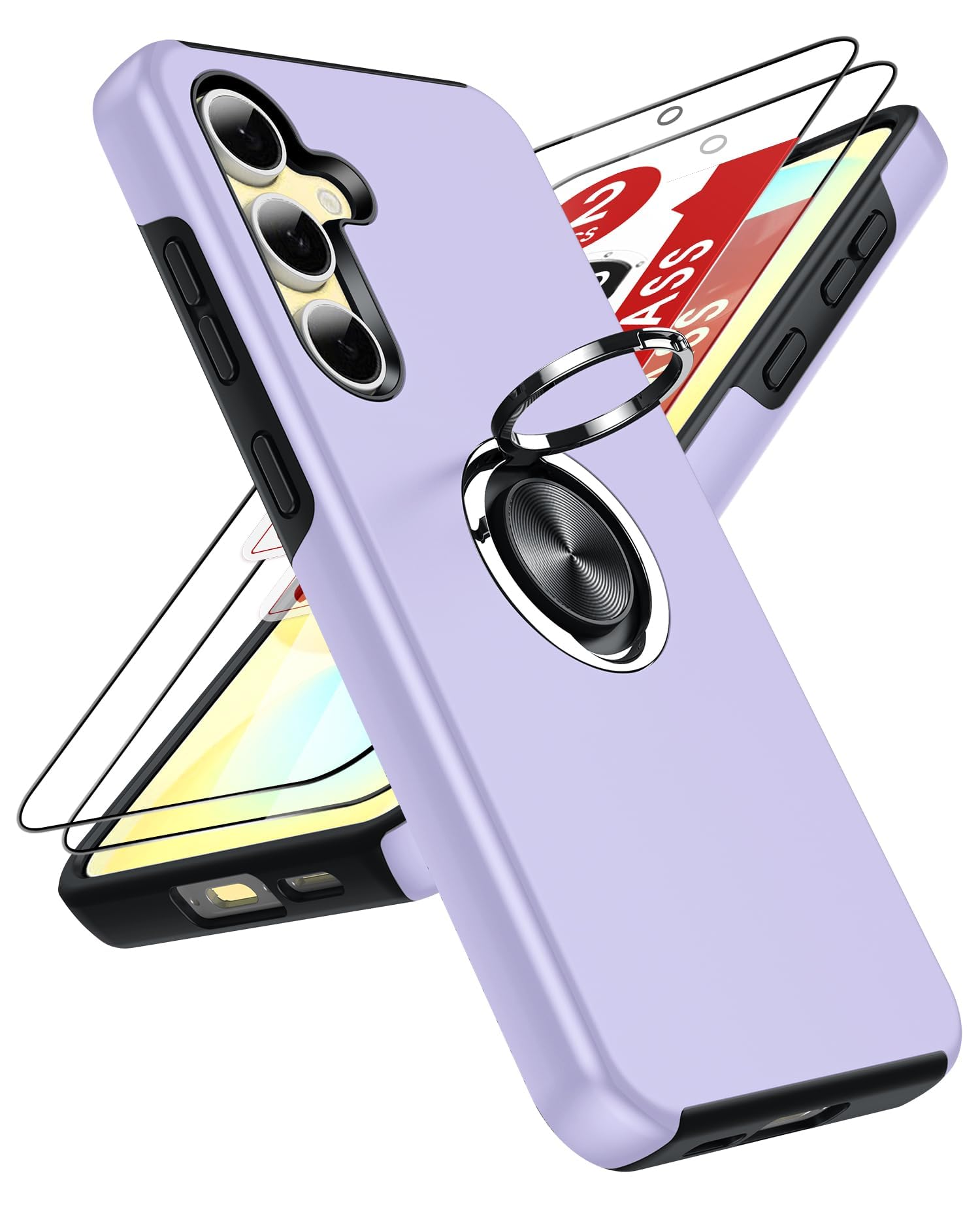 LeYi Hülle für Samsung Galaxy S24 FE Handyhülle mit 2*Schutzfolie, TPU+PC Militärschutz Hybrid Schutzhülle mit 360 Grad Drehbar Metall Ring Halter Ständer Stoßfest Case Cover Lila