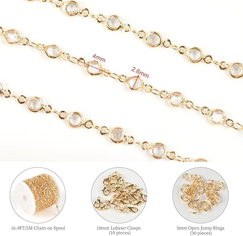 Miniatura 51 de KYUNHOO 16.4 Feet Gold Plated Chain for Jewelry Making Black Rhinestone Bead Chain with Jump Rings and Lobster Clasps Jewelry Craft DIY Decoration