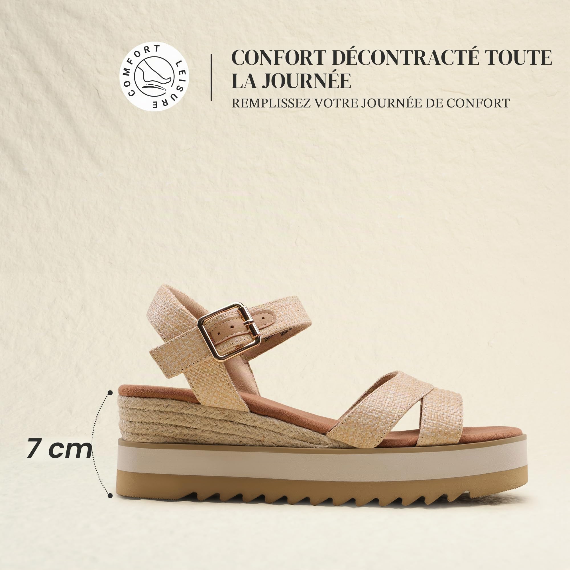 DREAM PAIRS Sandales Compensées Femme Confortables Respirantes Espadrilles Plateforme Sandales Femme Bride Cheville Réglable Chaussures Été Mode Vacances Plage