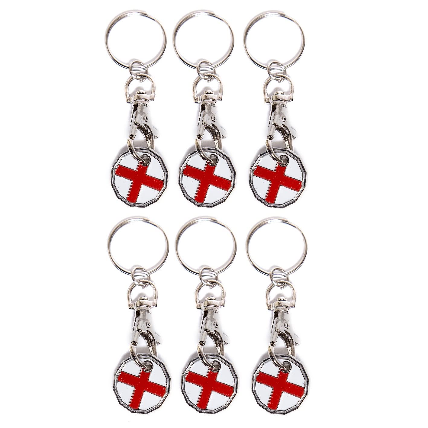Craft 4 You Pack of 6 x Shopping Trolley Token UK Keyring £1 Coin Shape Pound Tokens Key Ring for Supermarkets Locker Gym (6 x England)