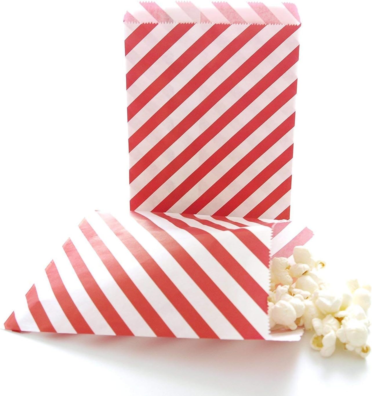 Tvoip 50 Pcs 5 x 7 Inches White and Red Striped Paper Bags,Holiday Wedding Christmas Favor Candy Treat Bags