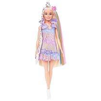 Barbie – Bambola Fun & Fancy, con lunghissimi capelli biondi ed extension, abito metalizzato color argento, 2 look e accessori inclusi, giocattolo per bambini, 3+ anni, JCT72
