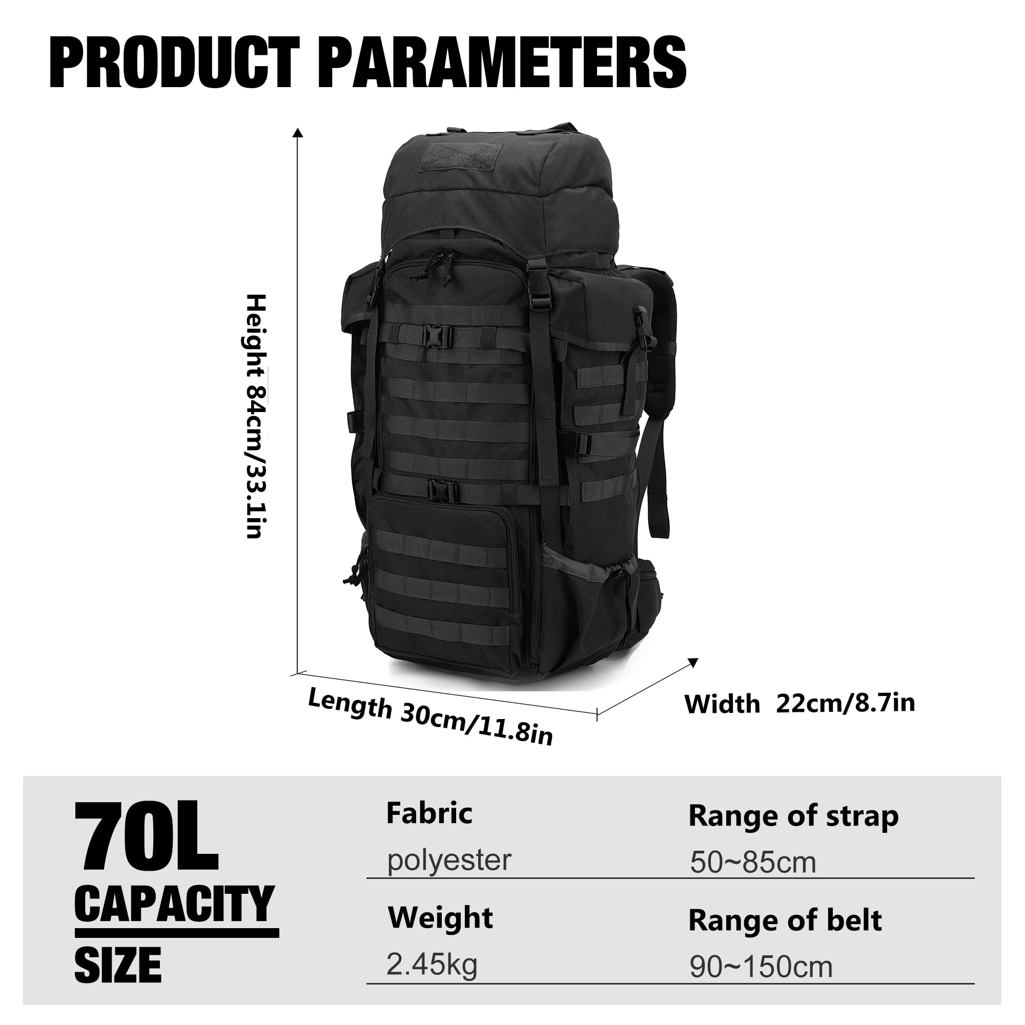 Mardingtop Plecak turystyczny, trekkingowy, 70 l, plecak taktyczny