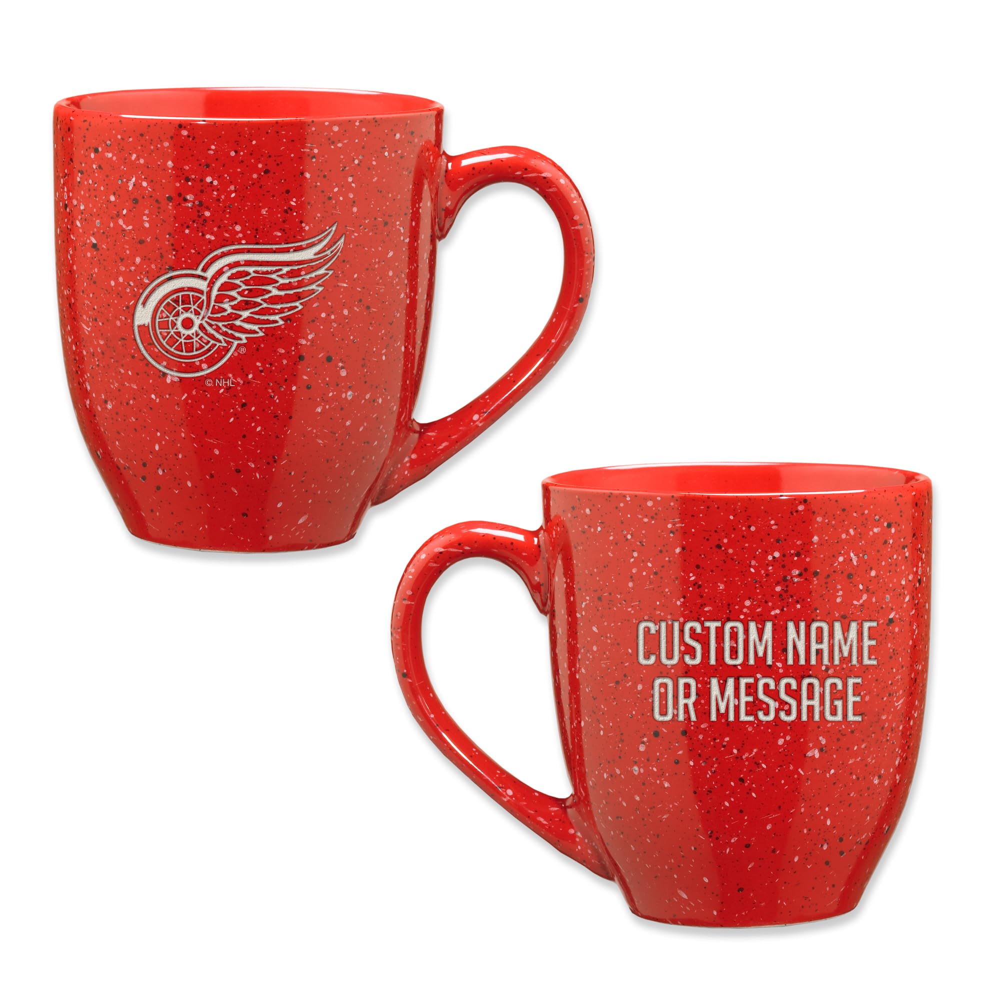 Rico Industries NHL Hockey Detroit Red Wings Red Personalized 16 oz Team Color Laser Engraved Speckled Ceramic Coffee Mug